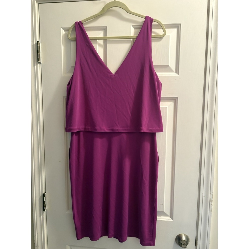 Lauren Ralph Lauren Womens Magenta Sheath Dress XL Cape Overlay Cocktail Elegant